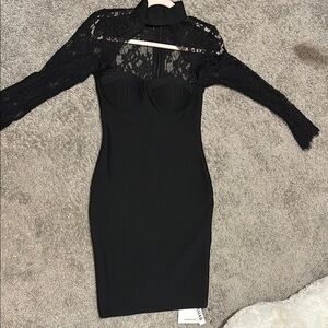 Black Bodycon Long Sleeve Mock Neck Dress